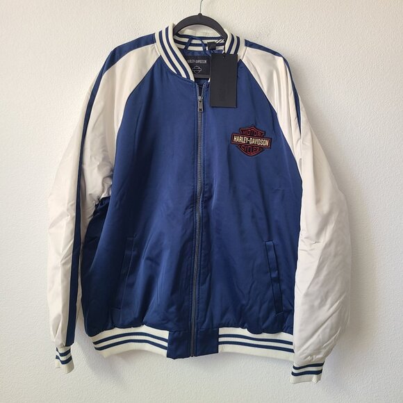 Harley Davidson Woven Bomber Jacket Size XL Blue